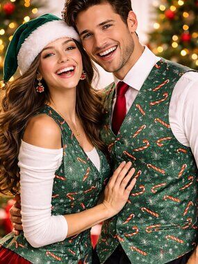 Fashonal Christmas Vest Green Candy Cane Print Unisex S NWOT